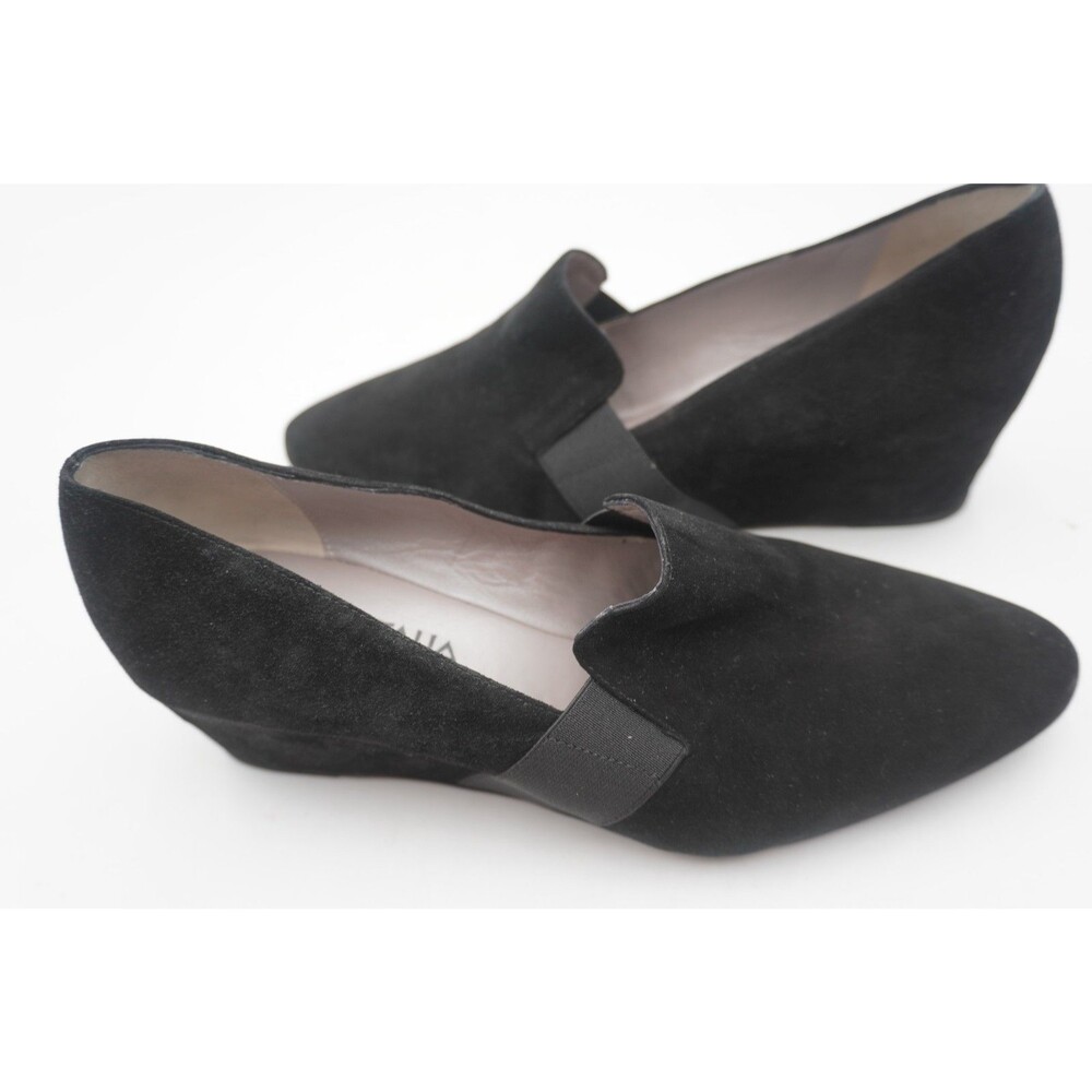 Aquatalia By Marvin K. Black Suede Wedge Loafers Career Italy Corpcore Size 9.5